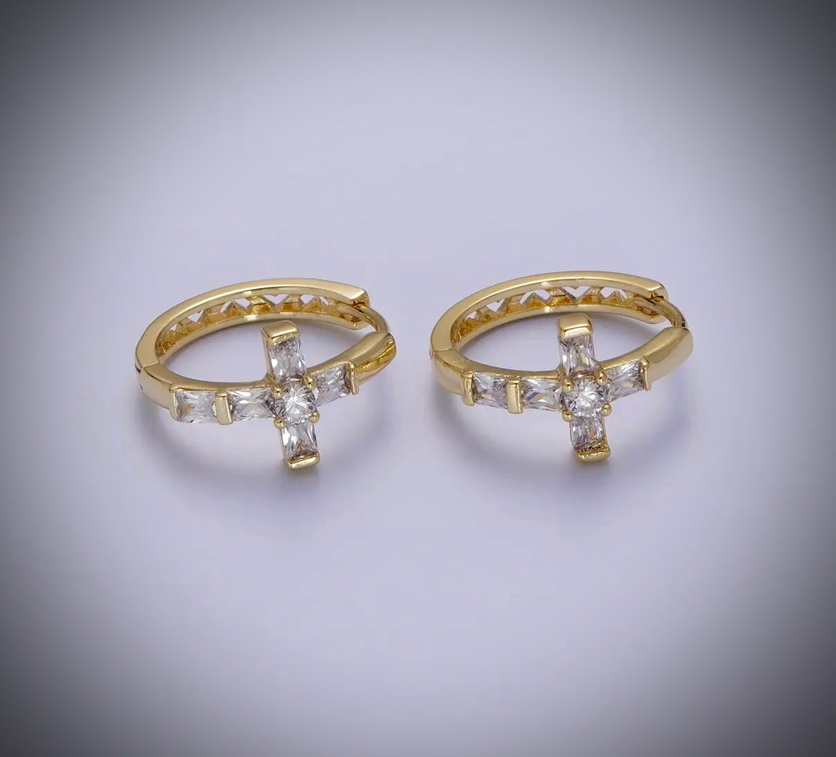Gold Cubic Cross Huggie Earrings