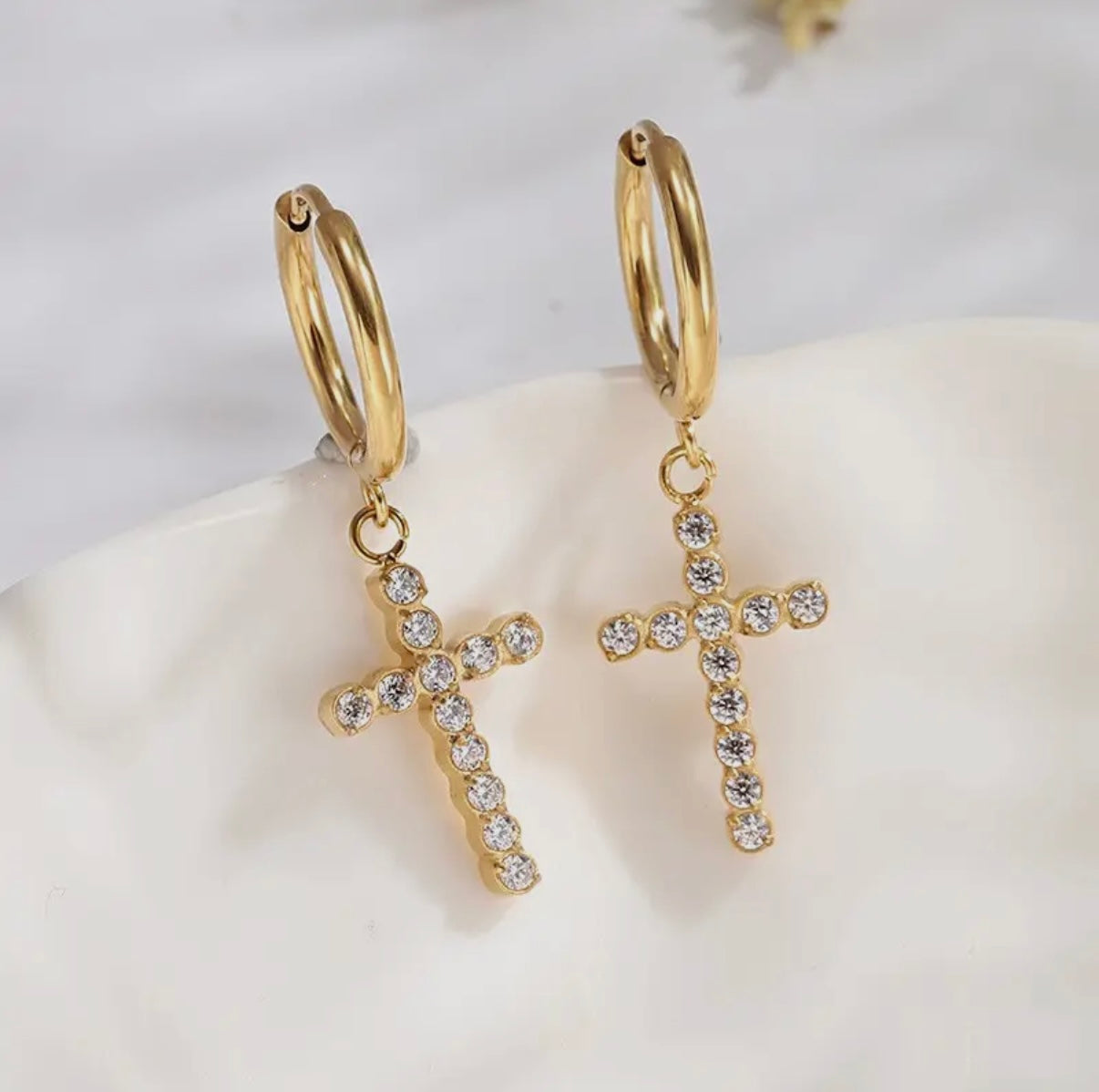 Gold Cross Hoop Earrings