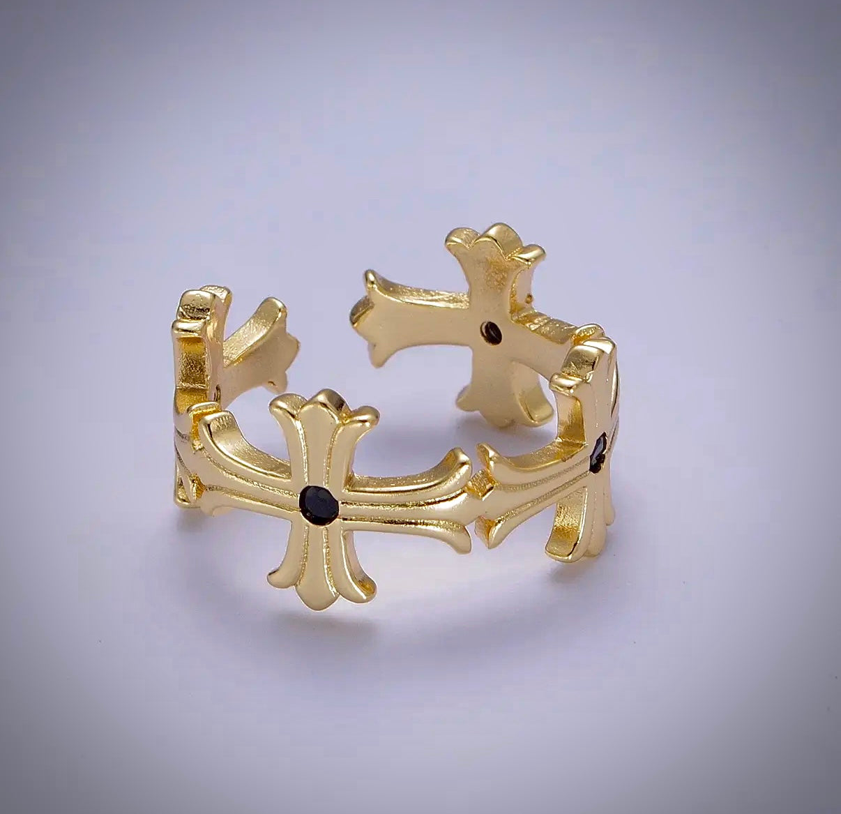 Gold Textured Cross Ring