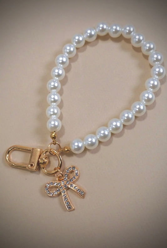 Pearl Bow + Heart Keychains
