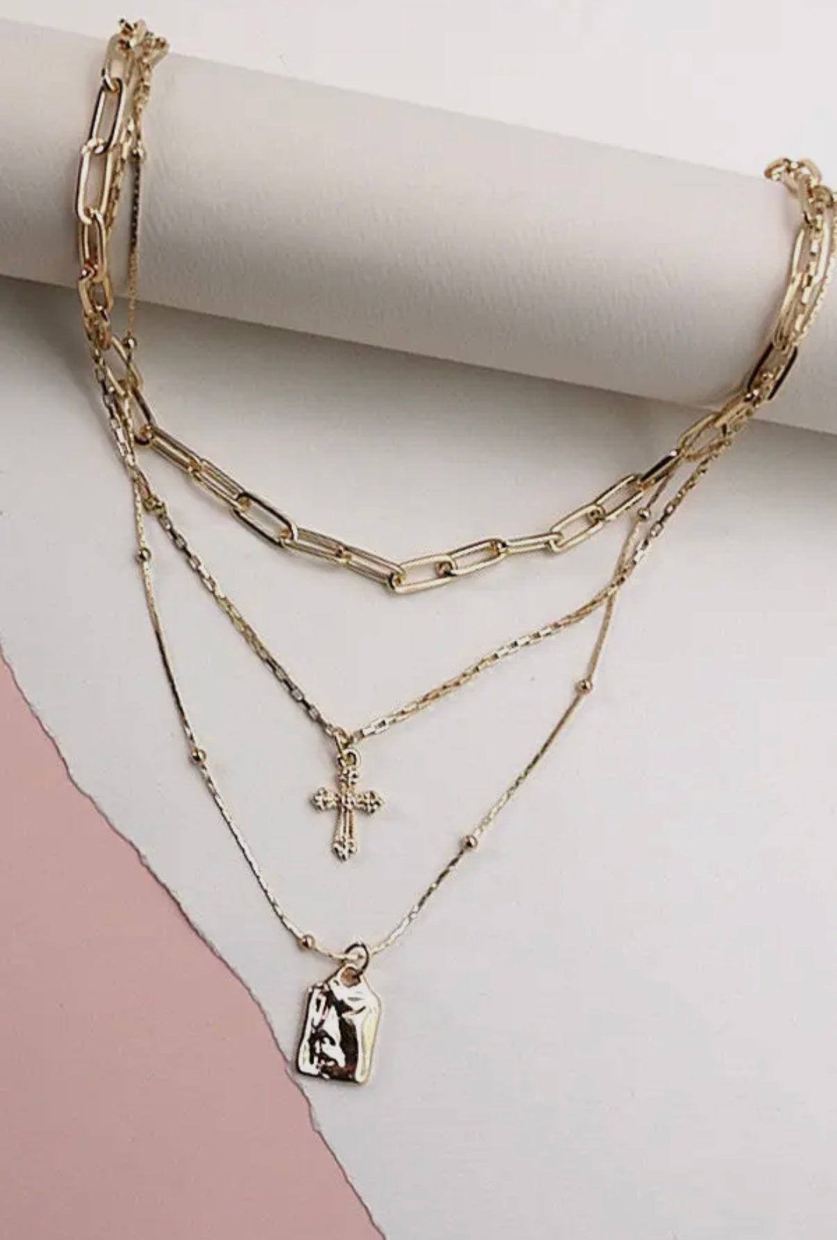 Cross Tag Multi-Layer Necklace