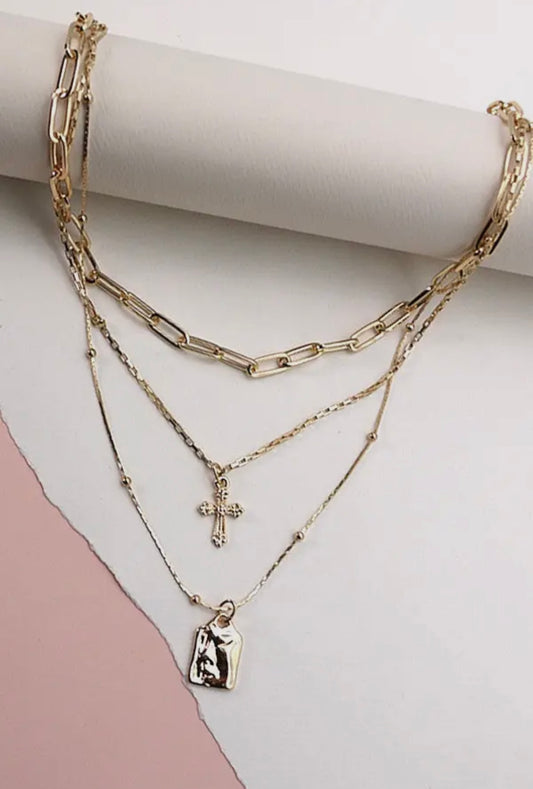 Cross Tag Multi-Layer Necklace