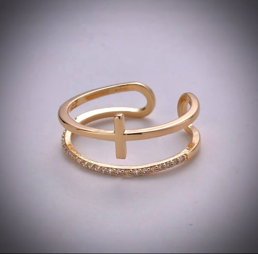 Gold Side Cross Ring