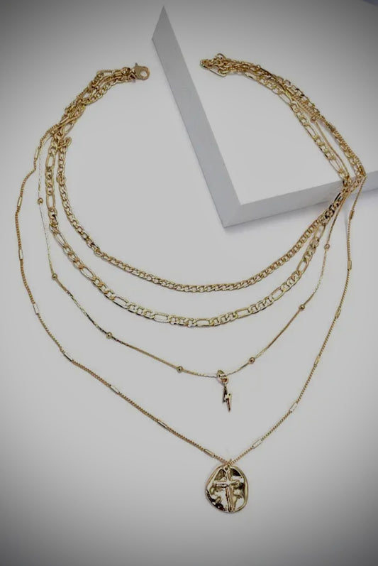 Cross Coin Multi-Layer Necklace