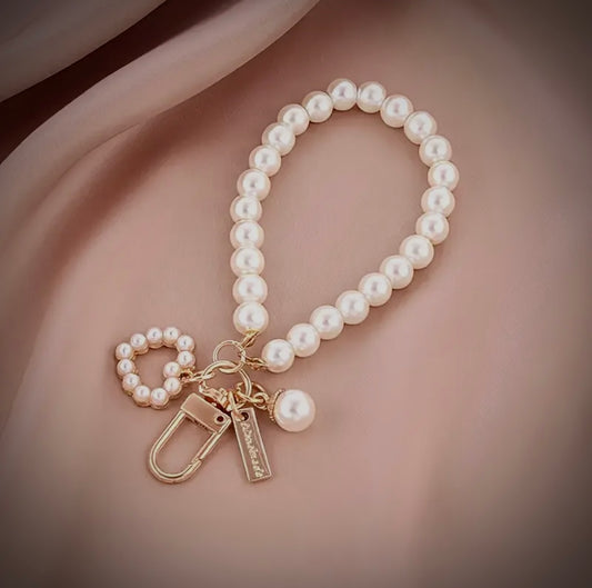 Pearl Bow + Heart Keychains