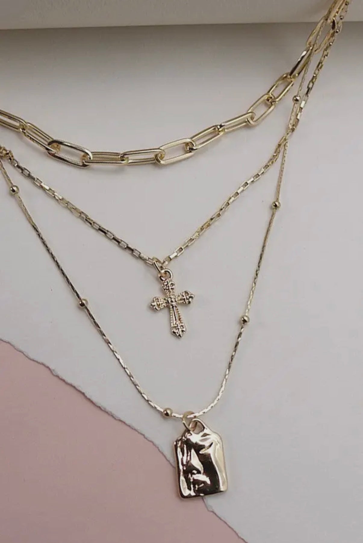 Cross Tag Multi-Layer Necklace