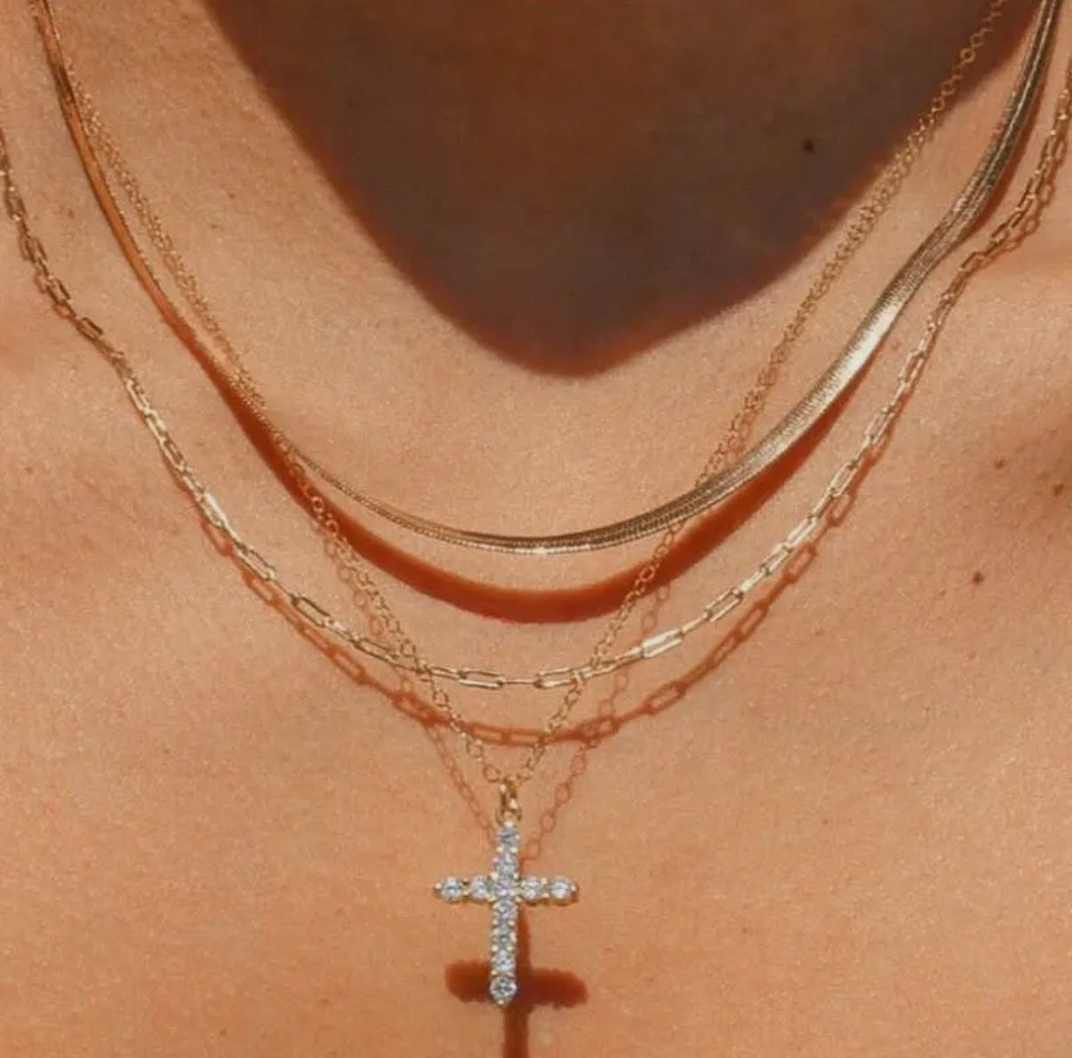 18K Stainless Steel Tarnish Free Layered Cross Necklace